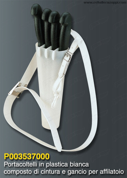 Portacoltelli in plastica bianca con cintura e gancio per acciarino